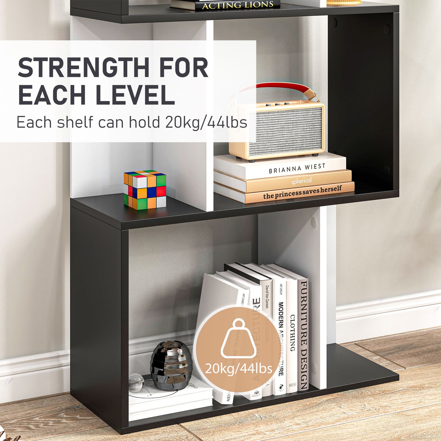 Modern Bookcase 5-Tier Display Shelf Storage Shelf Room Divider Living Room Home Office Furniture, Black