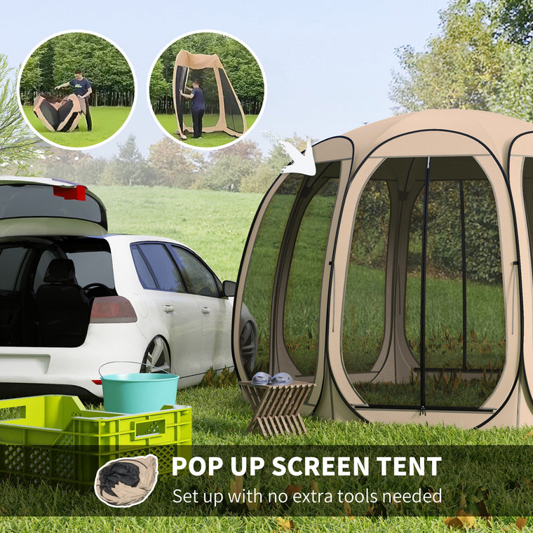 11' x 11.5' Beige Pop-Up Screen Tent Gazebo with 2 Doors