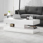 Coffee Table with Adjustable LED Lights, Center Table with 2 Drawers, Open Shelf, Remote, High Gloss Marble-Effect White