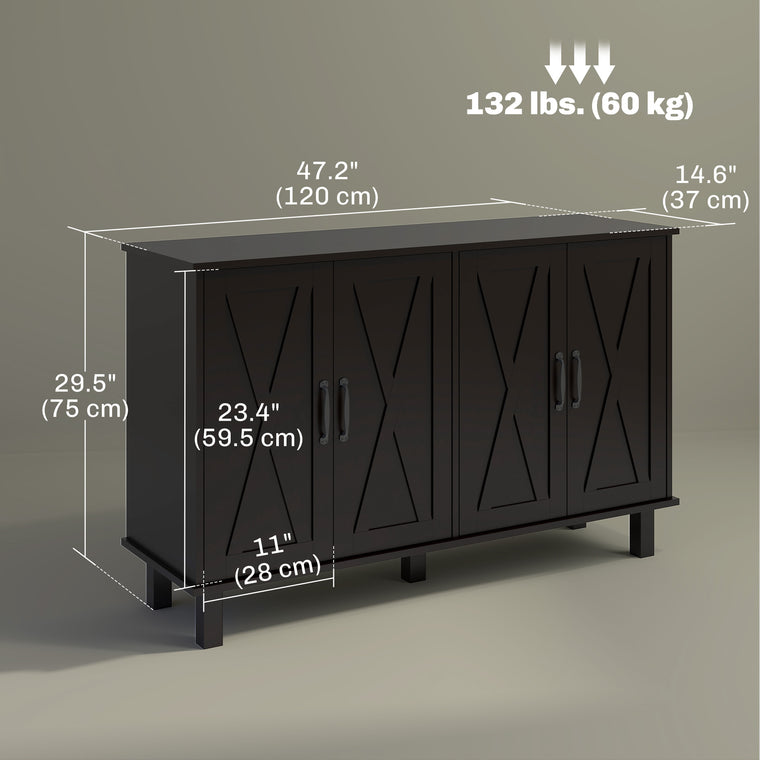 Kitchen Sideboard Cabinet with 4 Barn Doors