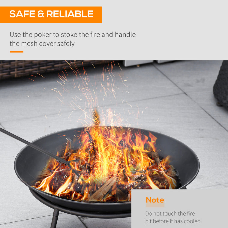 Black Wood-Burning Fire Brazier Patio Heater with Poker