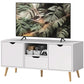 TV Stand with Storage for up to 50" TV, Modern TV Table with Open Shelf, Drawer and 2 Cabinets, White