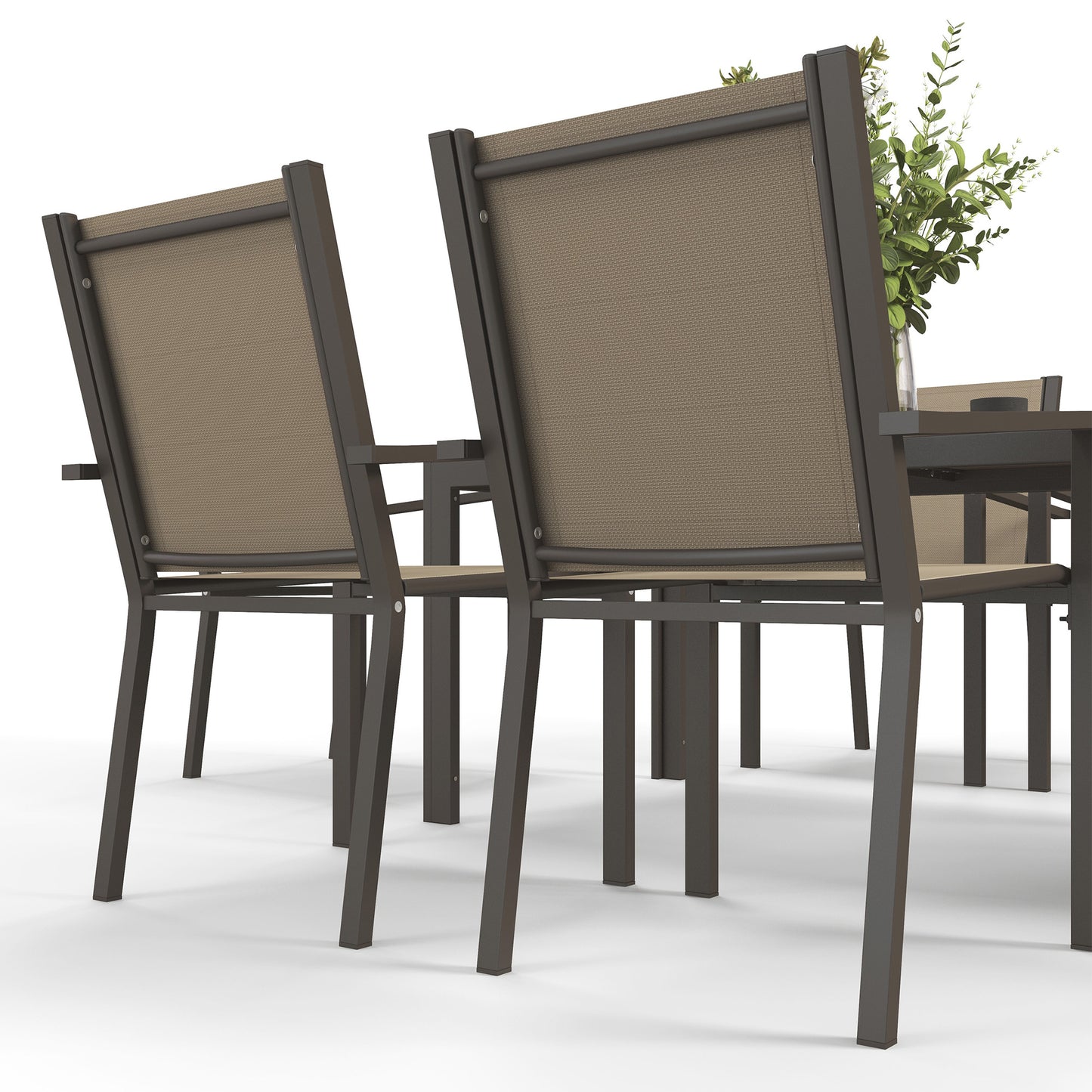 7 Piece Outdoor Dining Set with Rectangular Table and 6 Stackable Chairs, for Backyard, Lawn, Deck, Balcony, Pool Side