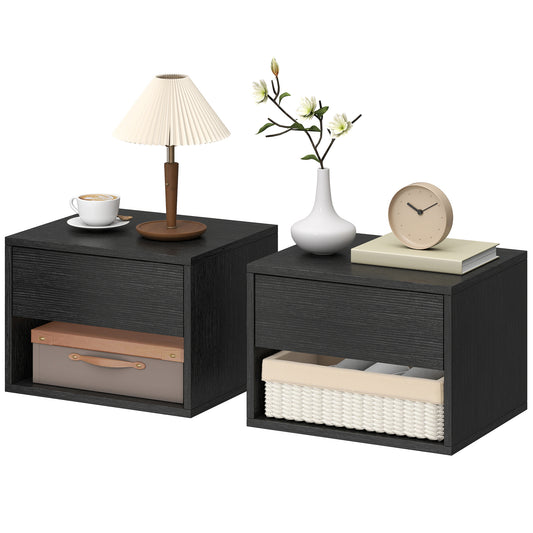 Floating Nightstand Set of 2 with Drawer - Black