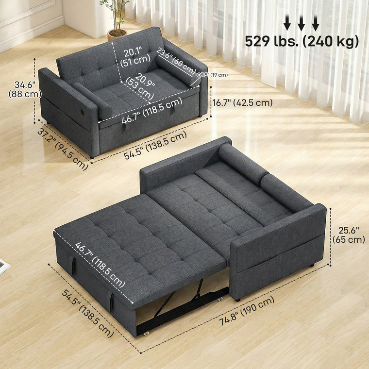 Pull-Out Sleeper Loveseat with USB Ports