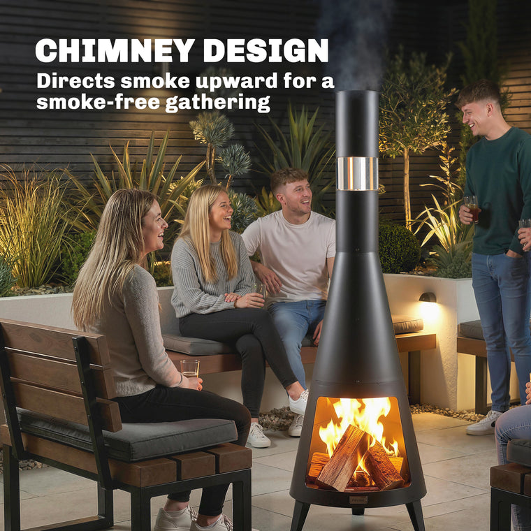 Wood-Burning Fire Pit with Chimney and Poker