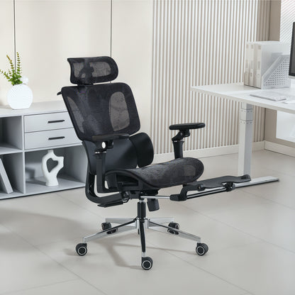 Ergonomic Mesh Office Chair with Headrest and Footrest - Black