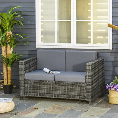 Grey Wicker Loveseat Sofa Chair with Cushion