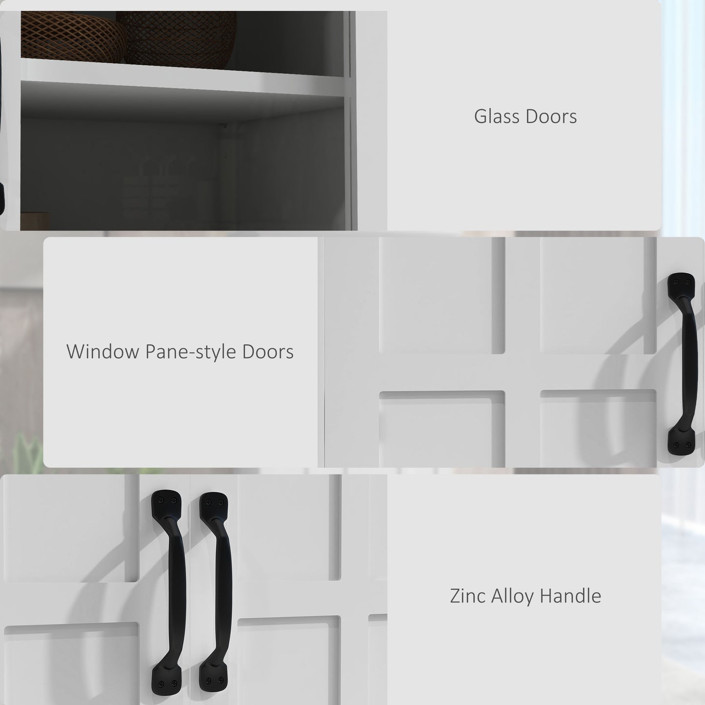Modern Sideboard Cabinet, Freestanding Sideboards and Buffets with Glass Doors, 4-tier Shelving and Adjustable Shelves
