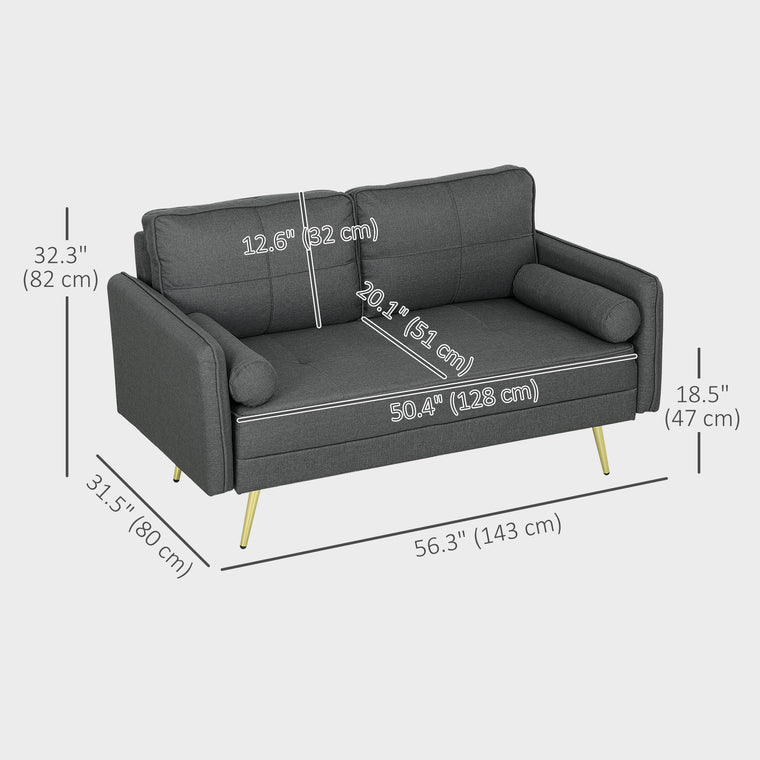 56" 2-Seater Loveseat Sofa with Pillows - Dark Grey