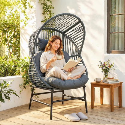 Wicker Egg Chair with Thick Cushion and Headrest
