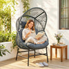 Wicker Egg Chair, 330 lbs Outdoor Rattan Lounge Chair with Thick Cushion, Headrest, Steel Frame, Dark Grey