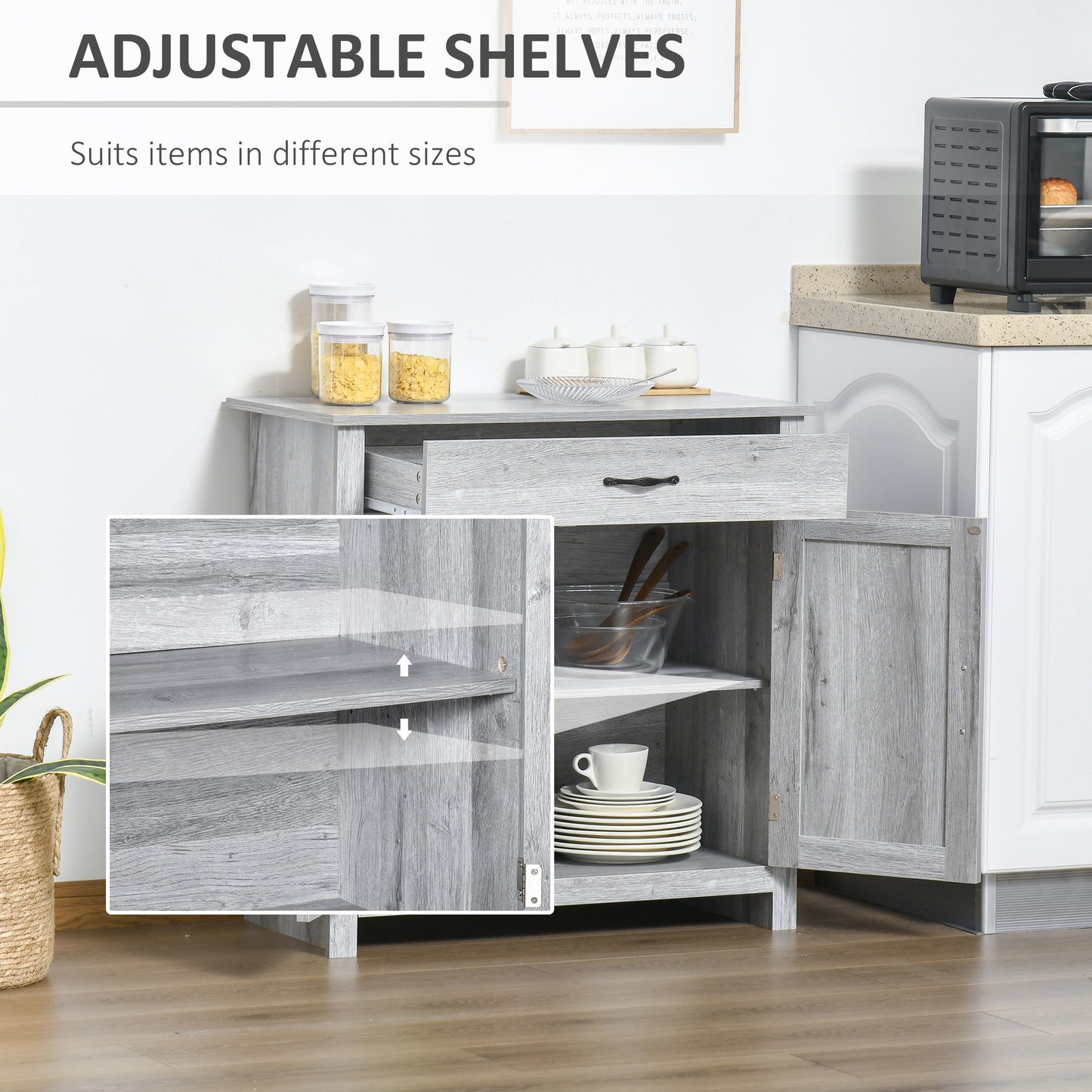 Farmhouse Sideboard Buffet Cabinet, Storage Cabinet with Barn Doors, Grey Grain