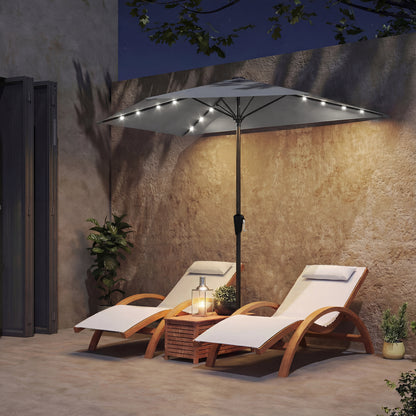9ft Dark Grey Half Patio Umbrella with Solar LED Lights