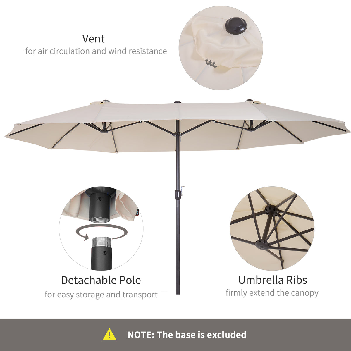 15ft Double-Sided Rectangular Patio Umbrella with Hand Crank
