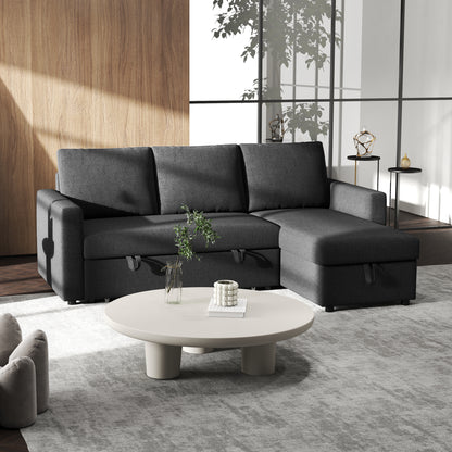 83" L-Shaped Pull-Out Sleeper Sectional with Storage Chaise - Black