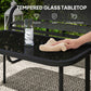 4 Piece Patio Furniture Set, Outdoor Conversation Set with 2 Loveseats, 2 Armchairs, Glass-Top Table, Black