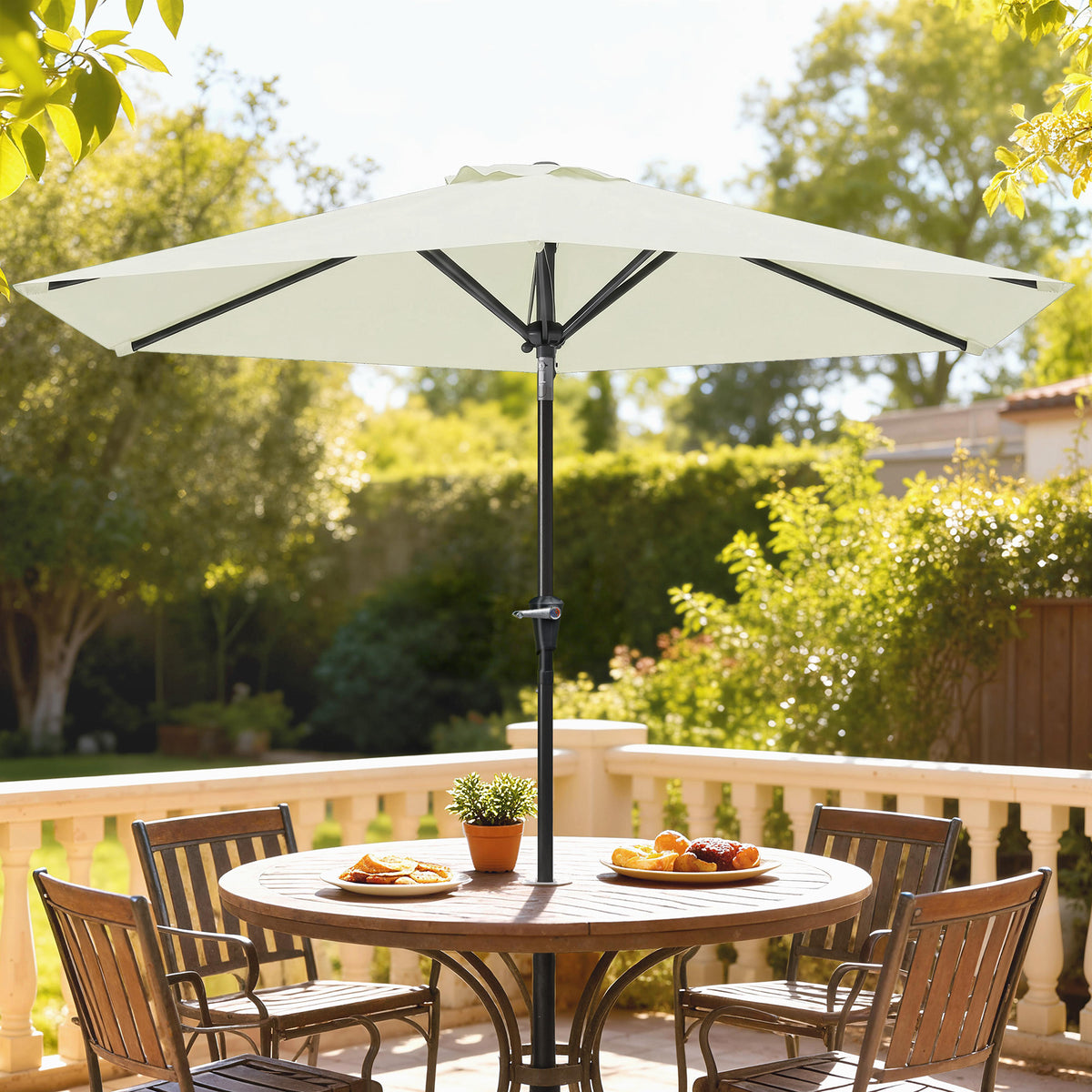 Cream White Patio Sun Umbrella with 6 Ribs