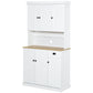 71" Kitchen Pantry Buffet with Hutch Storage Cabinet Microwave Oven Stand with Drawer, White, Oak