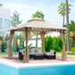 10' x 10' Double Tier Garden Gazebo Canopy Outdoor Sunshade Tent Water-Resistant Anti-UV Roof with Metal Frame and Mesh Sidewalls, Beige