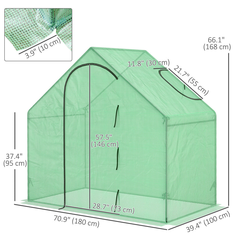 6' x 3.3' x 5.5' Walk-In Greenhouse with Door & Top Window