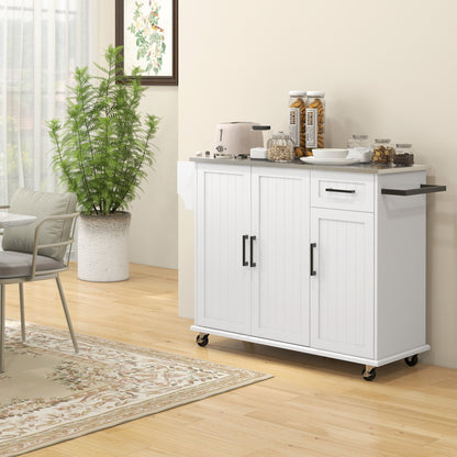 Rolling Kitchen Island with Stainless Steel Top - White