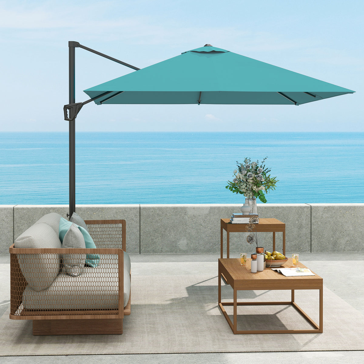 8' x 8' Blue Offset Cantilever Umbrella with Cross Base