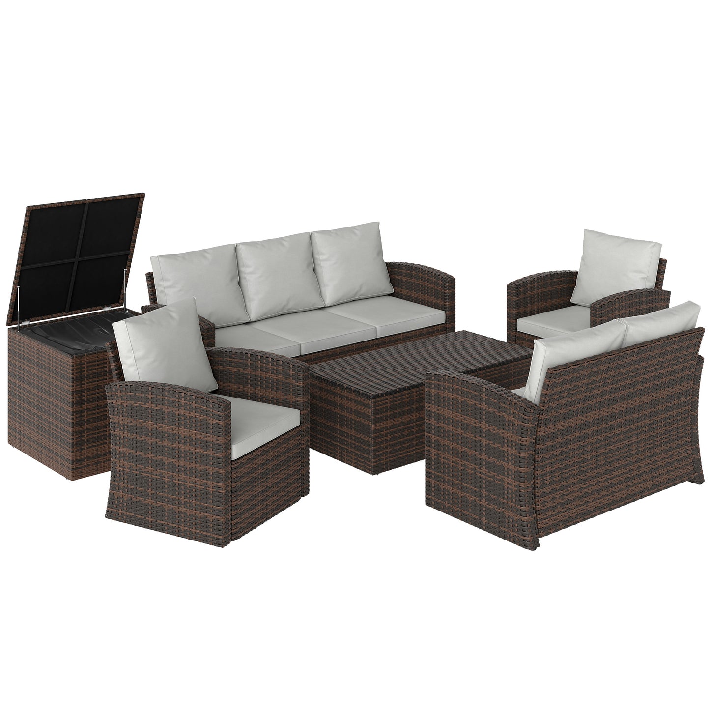 6 Pieces Wicker Patio Furniture Set with Cushions, 7-Seater Rattan Patio Sofa Set with Storage Table, Black