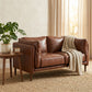 59" Loveseat Sofa, PU Leather 2 Seater Sofa with Wide Seat, High-Density Foam, Thick Cushion, Wood Legs, Brown