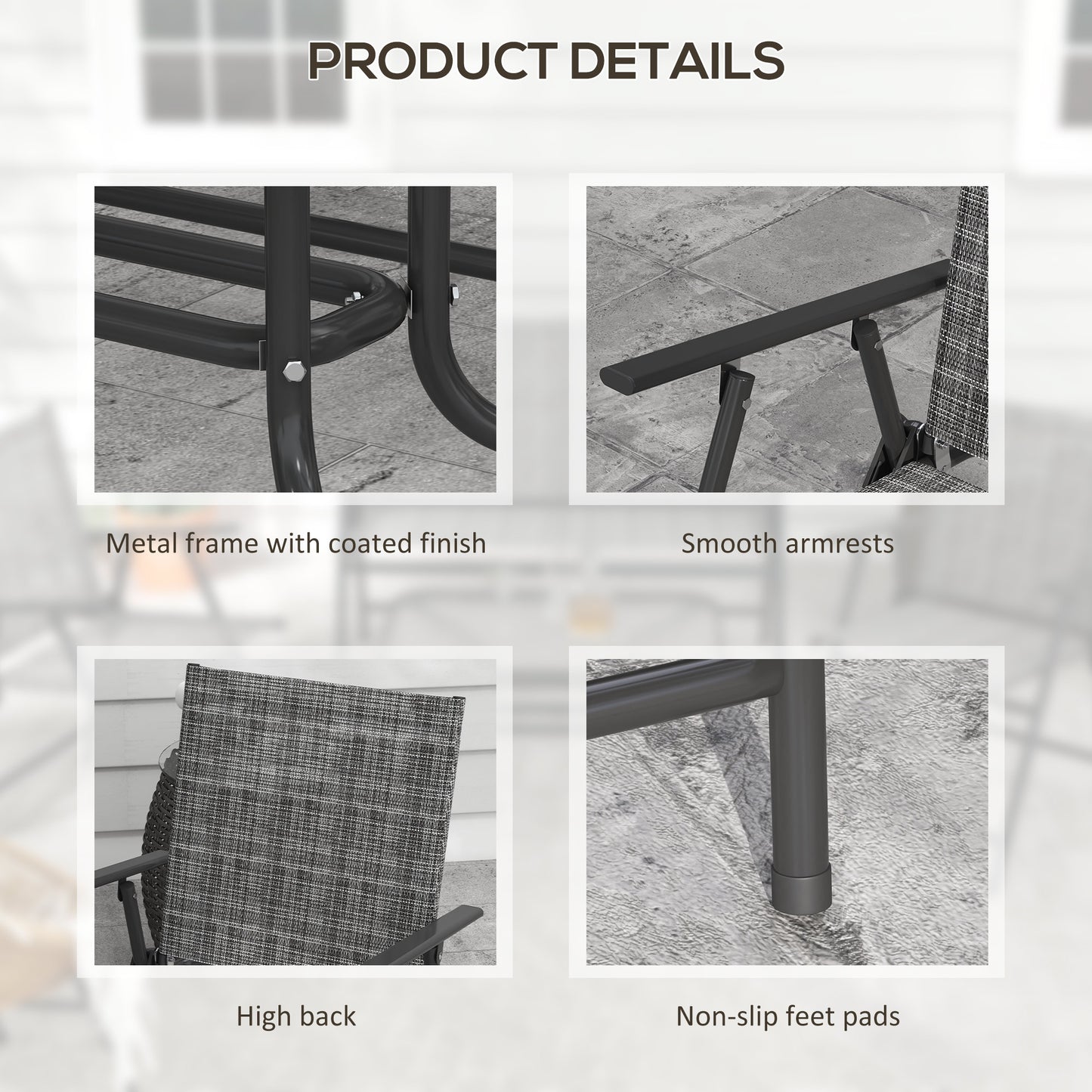 Outdoor 4 Pieces Patio Furniture Set, Garden Set with Two Foldable Armchairs, a Loveseat & Glass Top Table, Mixed Grey
