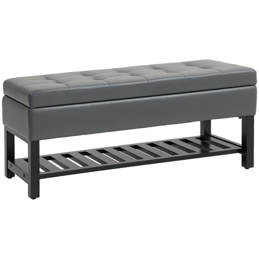 44" Tufted Storage Shoe Bench - Grey