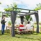 10' x 10' Outdoor Gazebo, Retractable Pergola Canopy with Curtains, UPF30+ Free Standing Metal Pergola Kit, Dark Grey