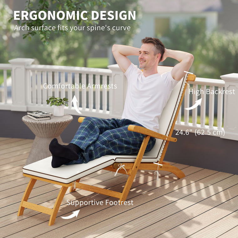 Folding Acacia Wood Lounge Recliner with Footrest