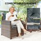 5 Piece Patio Furniture Set, Wicker Patio Chairs with Ottomans, 2-Tier Glass Coffee Table and Cushions, Brown/Dark Grey
