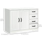 Modern Sideboard Buffet Cabinet with Drawers and Beadboard Door Cupboard Kitchen Storage Cabinet White