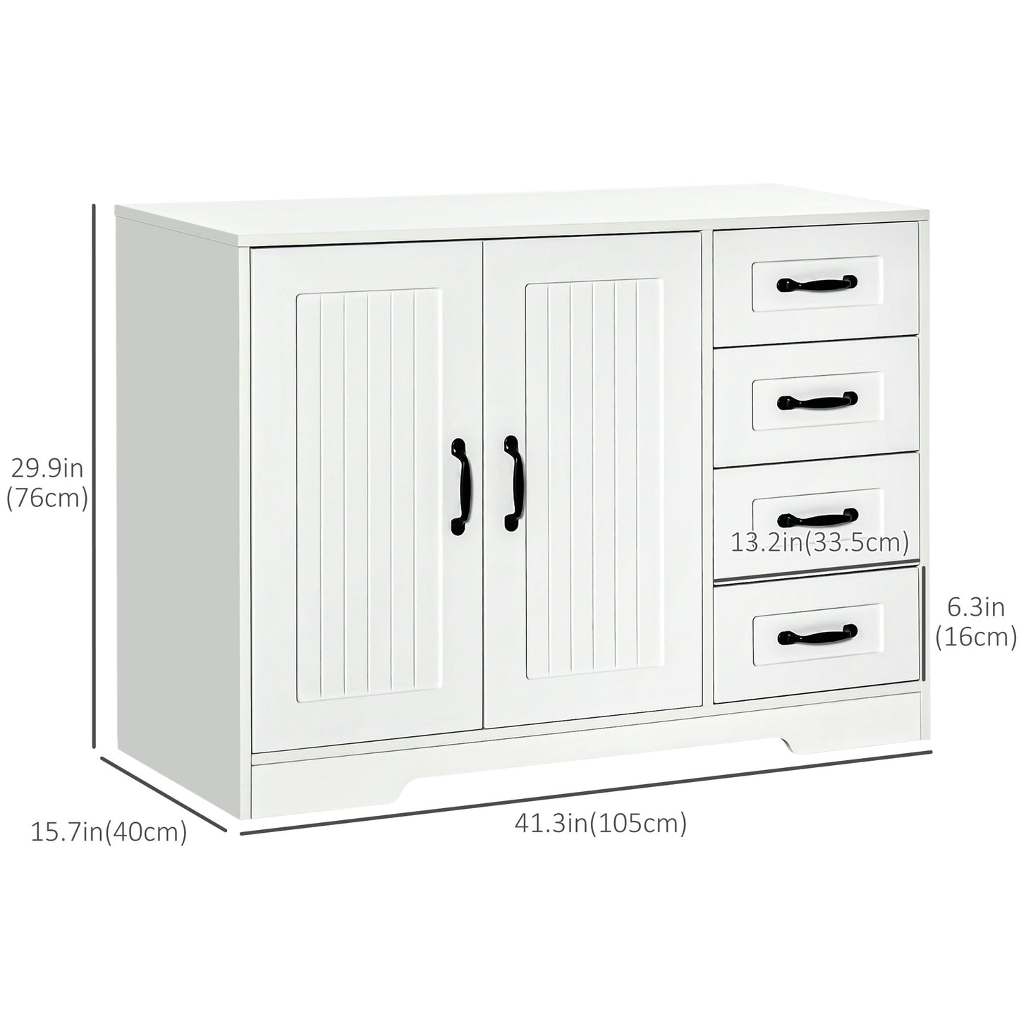 Modern Sideboard Buffet Cabinet with Drawers and Beadboard Door Cupboard Kitchen Storage Cabinet White