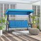 3-Seat Outdoor Porch Swing Patio Swing with Adjustable Canopy, Side Tray, Removable Cushion for Garden, Poolside, Grey - Blue