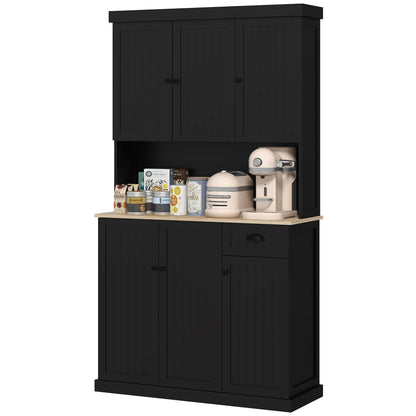 71" Kitchen Pantry Buffet with Hutch - Black