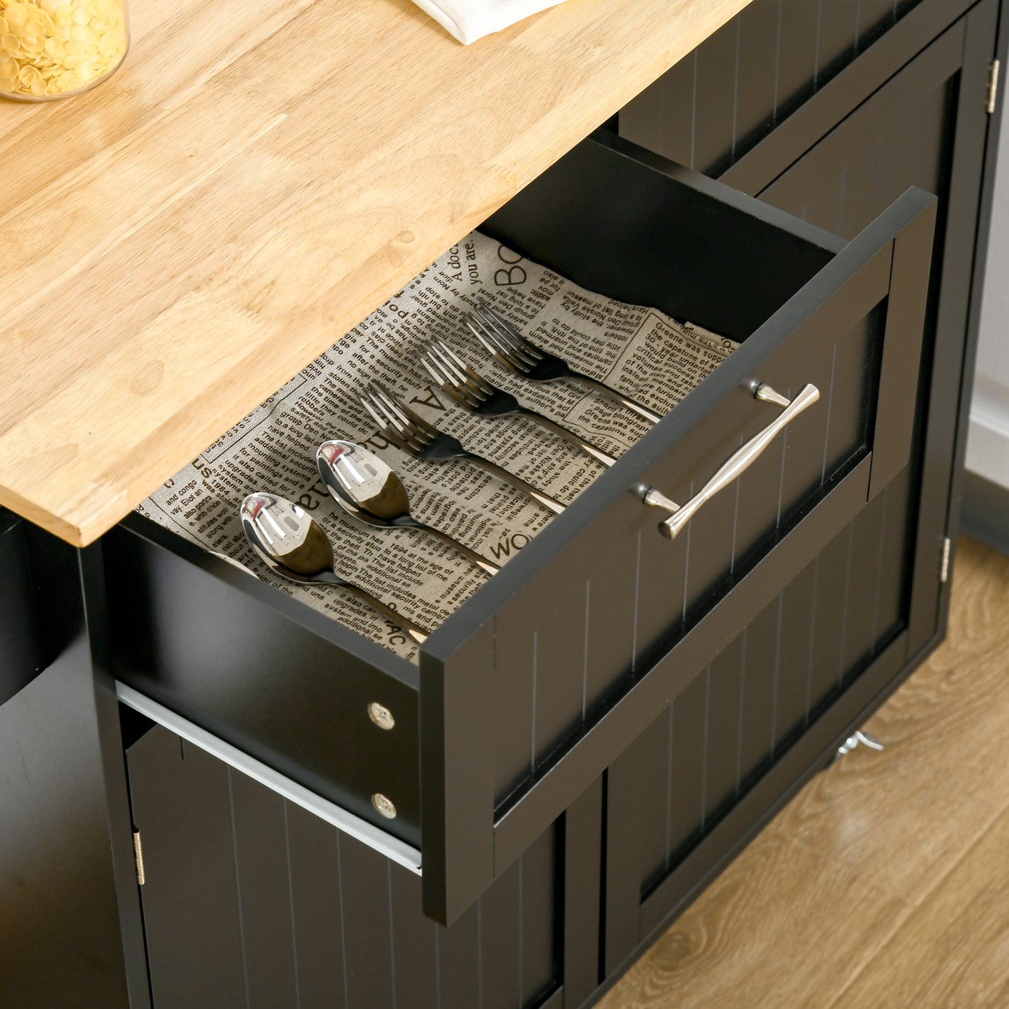 Rolling Kitchen Island, Kitchen Cart on Wheels with 2 Storage Drawers, 2 Door Cabinets and Towel Rack for Dining Room (Black, 2-Doors)