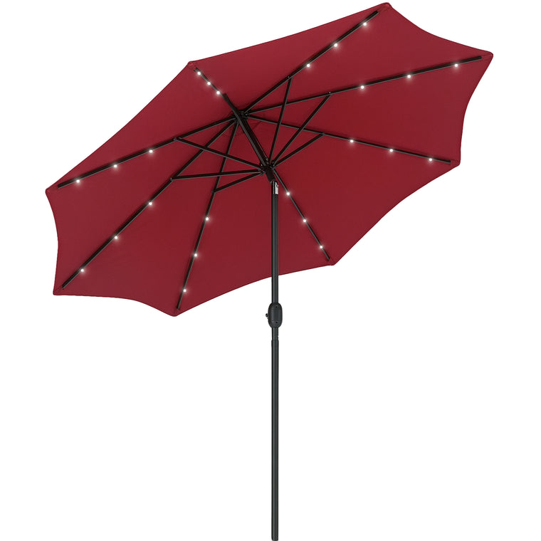9ft Wine Red Solar Patio Umbrella with 24 LED Lights