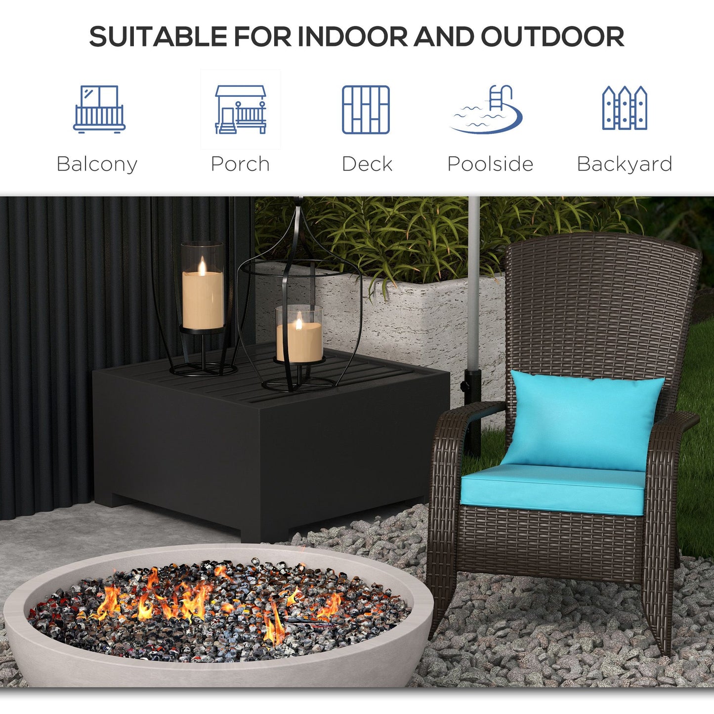 Patio Wicker Adirondack Chair, Outdoor Rattan Muskoka Chair with Cushions for Patio, Garden, Backyard Dark Blue