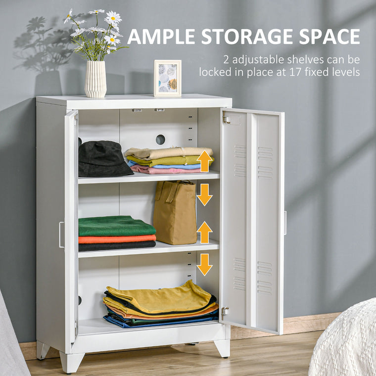 Industrial Metal Sideboard with Louvered Doors - White