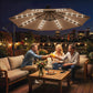 9.7 ft Cantilever Patio Umbrella with Solar Light, Garden Hanging Parasol with Cover, Tilt, Crank, Khaki
