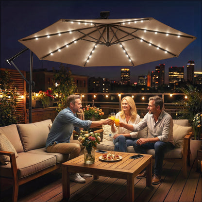9.7' Khaki Cantilever Patio Umbrella with Solar Light