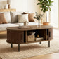 Coffee Table with Sliding Tambour Doors and Storage Center Table with Metal Legs, 39", Brown