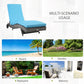 Outdoor Adjustable Wicker Chaise Lounge Chair with Cushion & Wheels for Patio, Deck, Poolside, Sky Blue