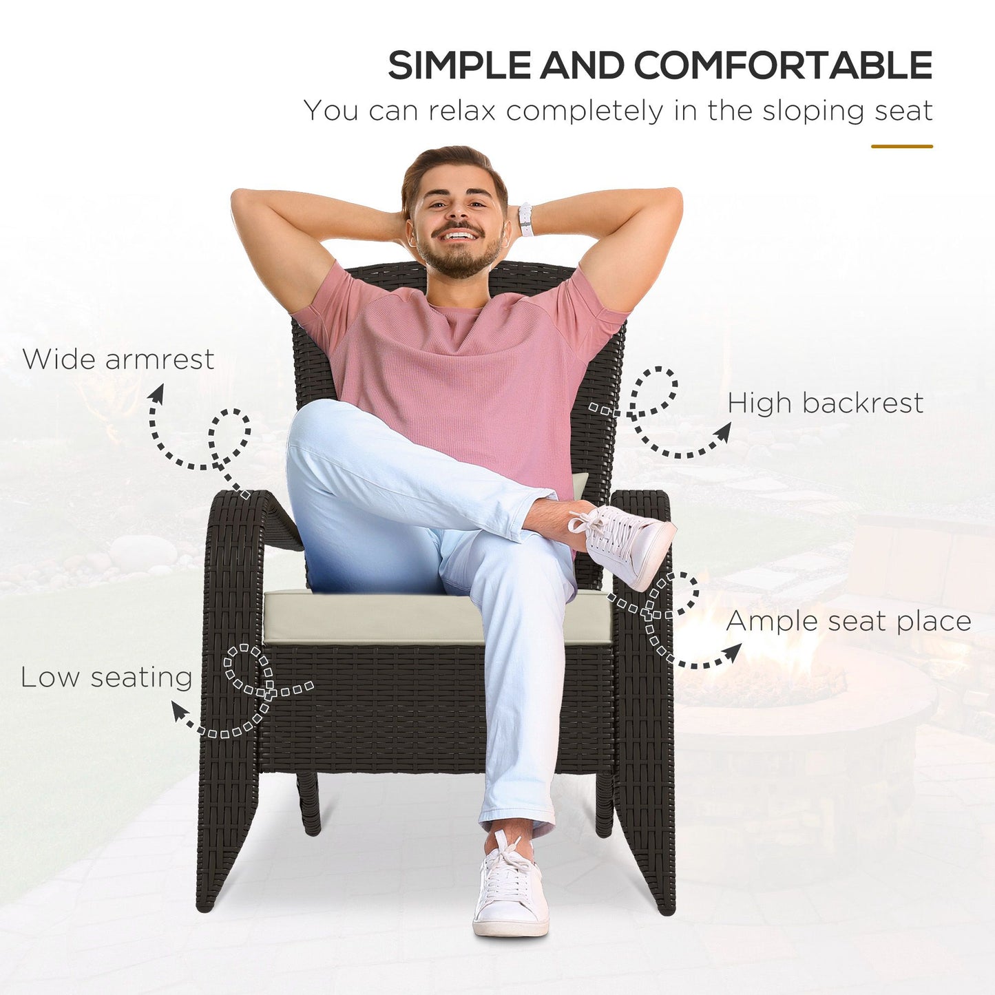 Patio Wicker Adirondack Chair, Outdoor Rattan Muskoka Chair with Cushions for Patio, Garden, Backyard Dark Blue