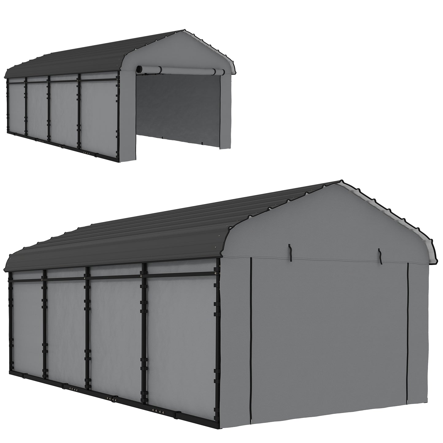 Metal Carport, Heavy Duty Garage Car Shelter with Galvanized Metal Roof and Removable Sidewalls, Light Grey