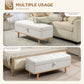 Storage Ottoman Bench, Foot Rest with Lift-Up Lid and Wood Legs, Linen Storage Chest for Living Room, Cream White