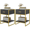 Nightstand Set of 2 with Drawer and Shelf - Black